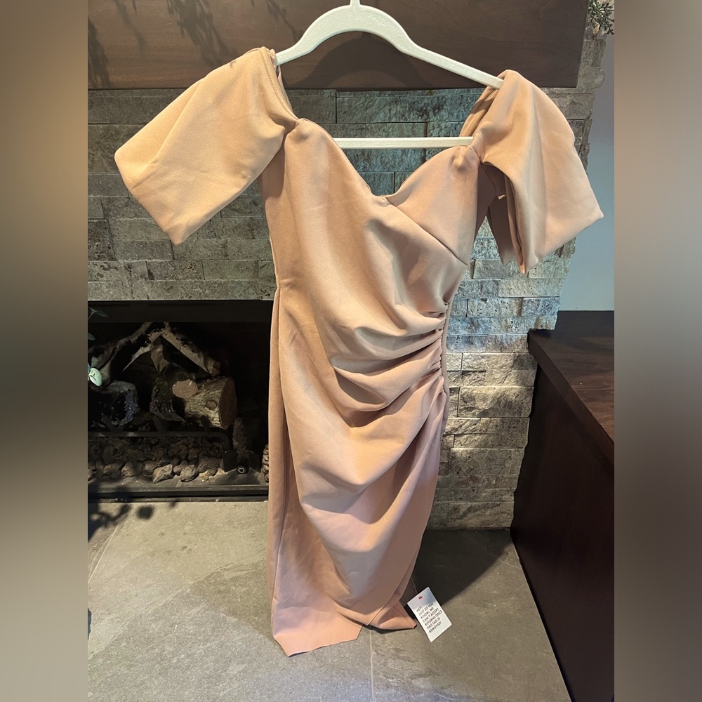 *NWT* ASOS rose / mauve fitted off the shoulder midi dress in size 4